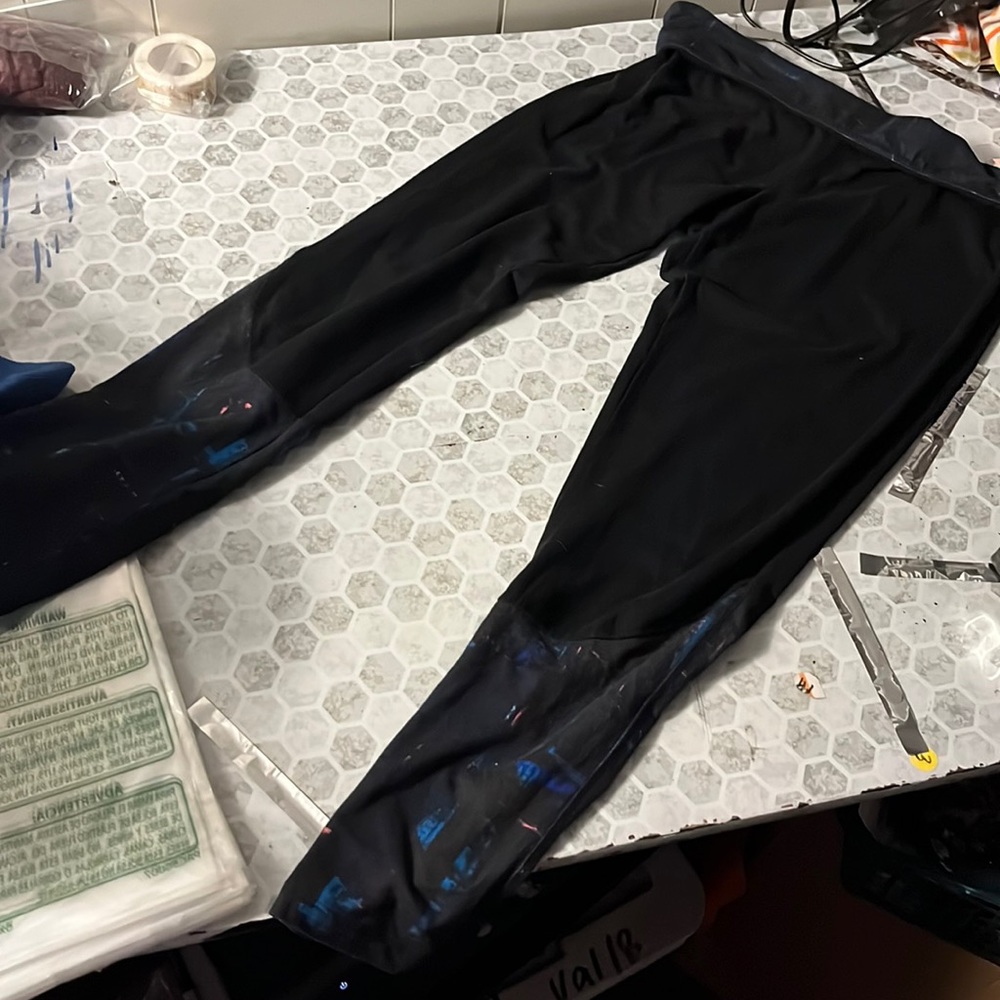 Large Fold Over Elastic Waist Pull On Black Patterned Leggings